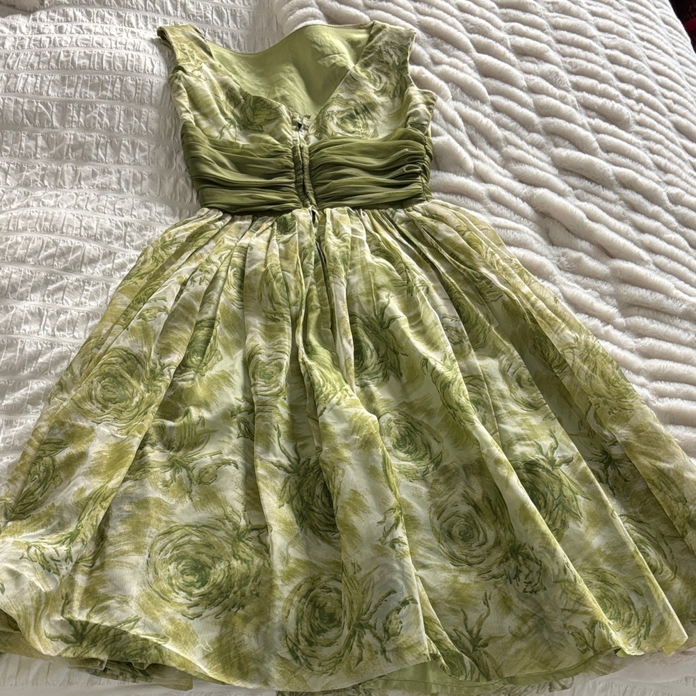 Vintage Algo Summer Olive Floral Cocktail Dress - Picture 3 of 12